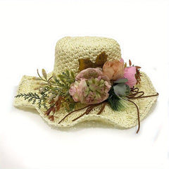 Flower Garland Decor Sun Hat Ruffles Straw Hats UV Protection Beach Hat