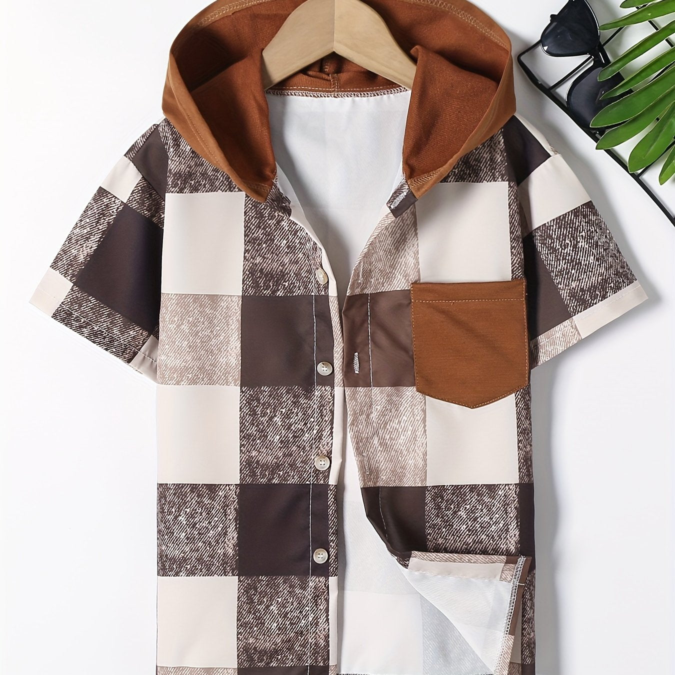 Boys Plaid Hooded Shirt Summer Kids Clothes