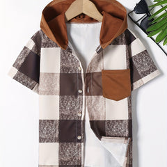 Boys Plaid Hooded Shirt Summer Kids Clothes