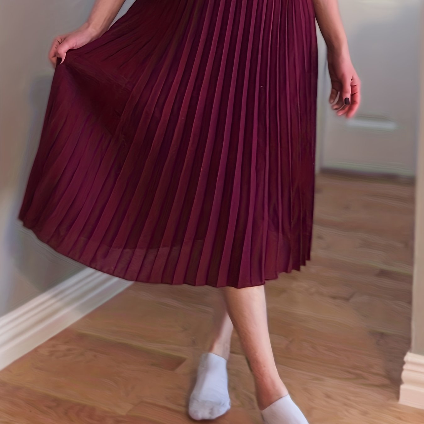 High Waist Pleated Midi Skirt for Women