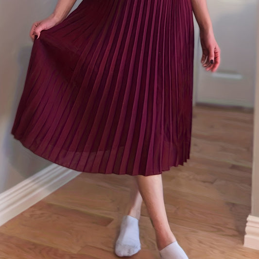 High Waist Pleated Midi Skirt for Women