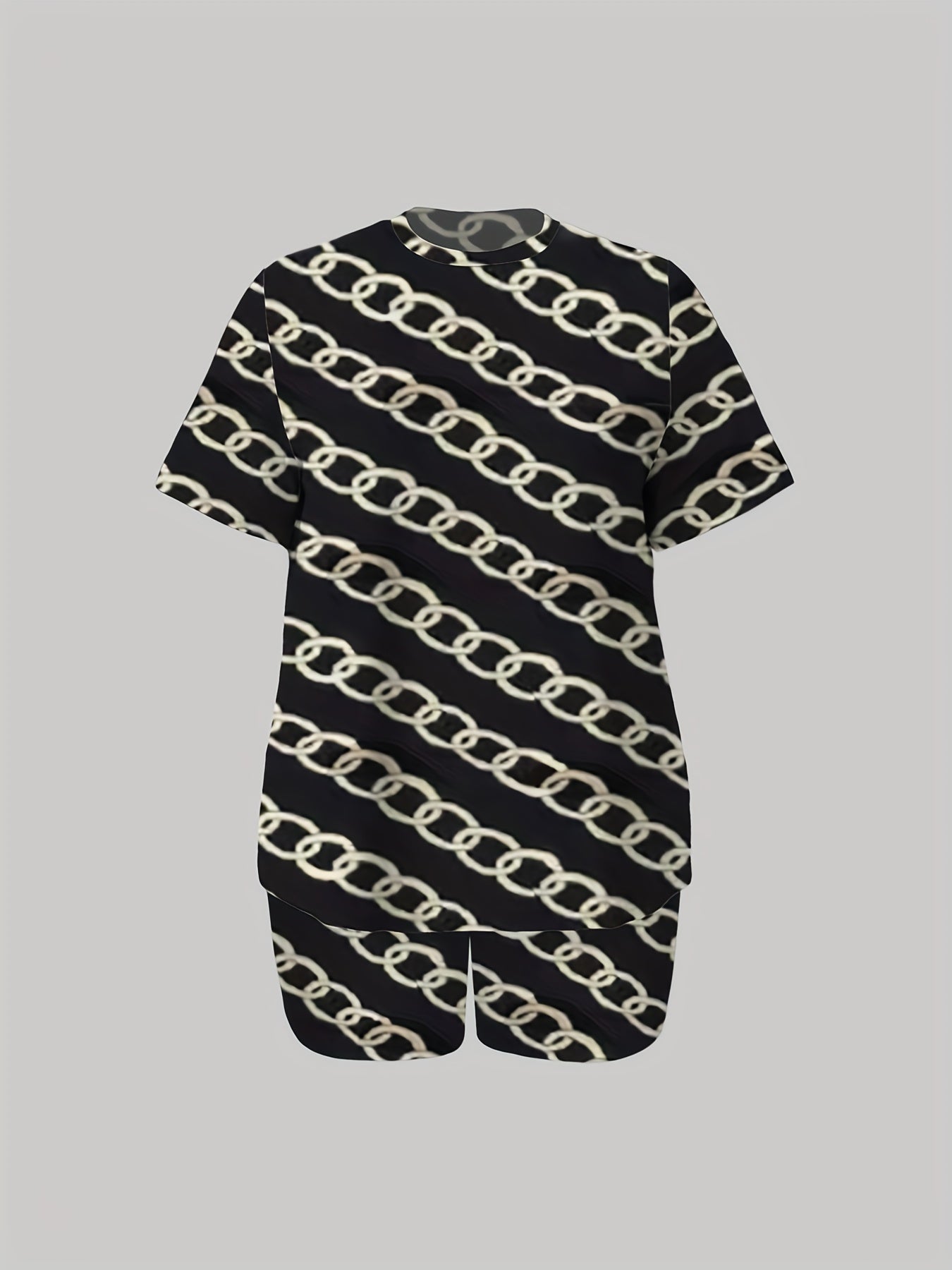 Women's Plus Chain Print Top & Shorts Set Casual Outfit