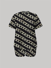 Women's Plus Chain Print Top & Shorts Set Casual Outfit