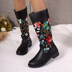 Women's Floral Print Waterproof High Top Boots