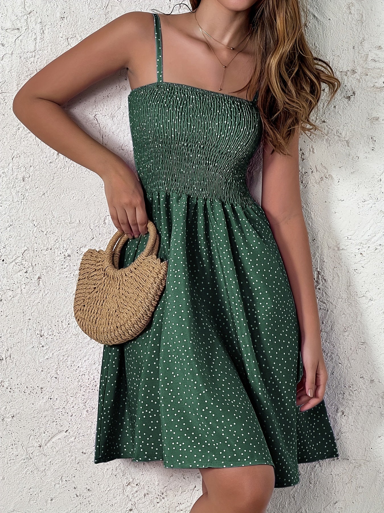 Polka Dot Cami Dress Backless Casual Dress For Summer & Spring Women's Clothing