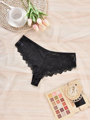 3 Pack Plus Size Floral Lace Semi Sheer High Stretch Panties