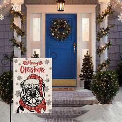 Christmas Bulldog Garden Flag - Xmas Winter Holiday Decoration