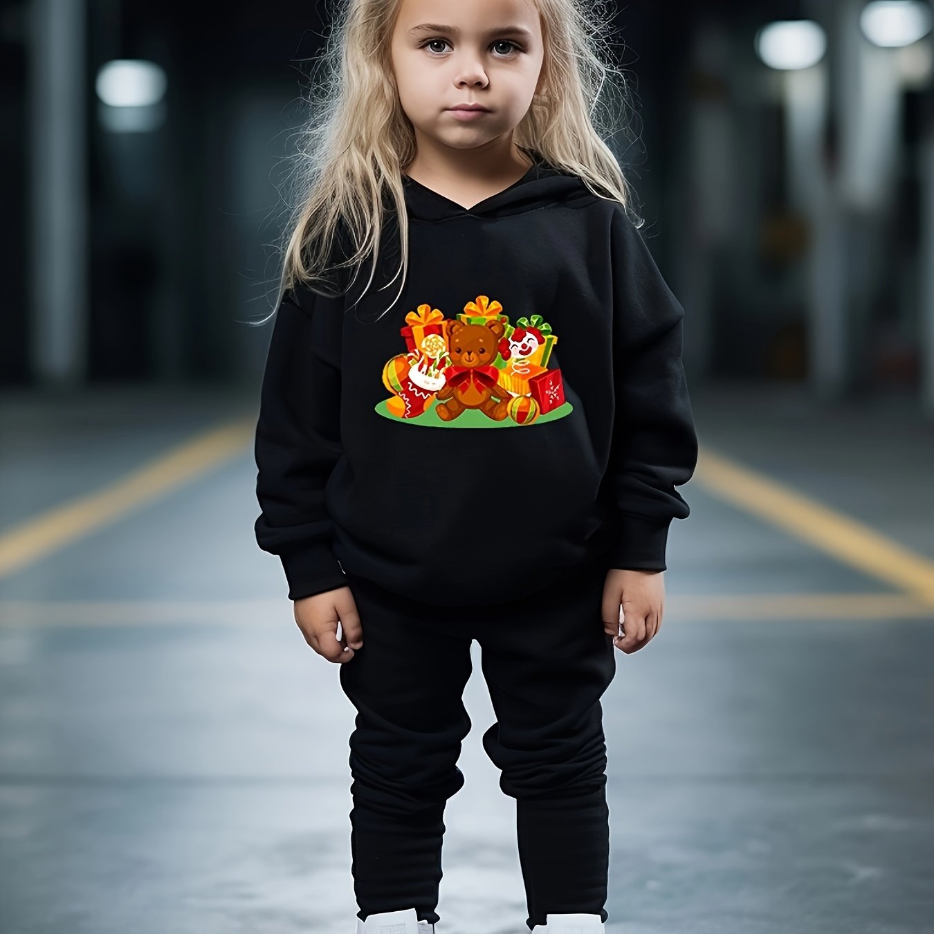 OERYUI Christmas Bear Print 2pcs Girls Hoodies Jogger Pants Set