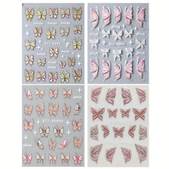 4pcs 5D Embossed Butterfly Nail Art Stickers Self Adhesive Nail Art Supplies