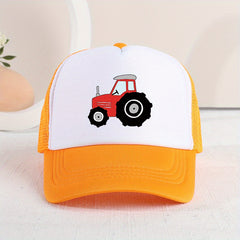 Cartoon Tractor Mesh Cap Sun Protection for Kids