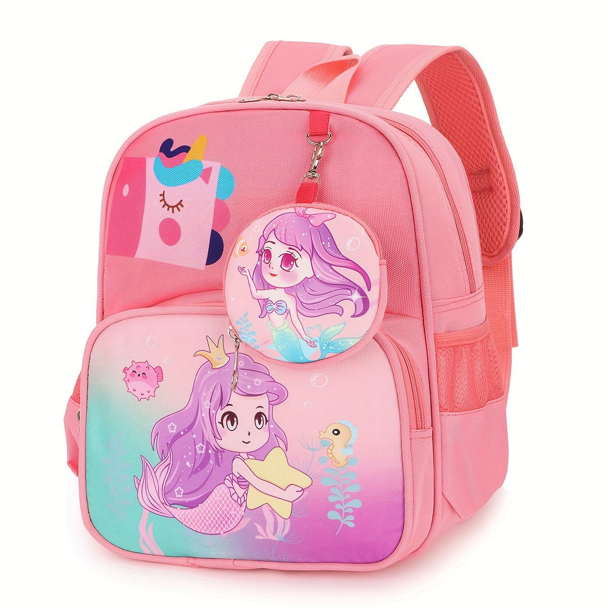 Kids Cartoon Mermaid Unicorn Dinosaur Backpack & Pouch - Waterproof Schoolbag