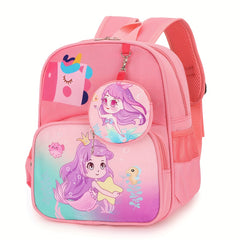 Kids Cartoon Mermaid Unicorn Dinosaur Backpack & Pouch - Waterproof Schoolbag