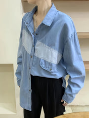 Colorblock Stripe Print Denim Top