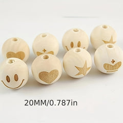 5pcs 20mm Log Laser Engraved Wooden Beads - Loose Beads