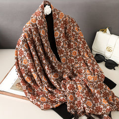 Boho Tassel Scarf Vintage Floral Print Shawl