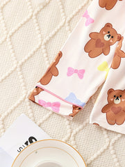 Kid's Bear Print Pajama Set Long Sleeve Top & Pants