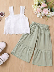 Toddler Girls Lace Crop Top & Wide Leg Pants Set Kids Summer Clothes
