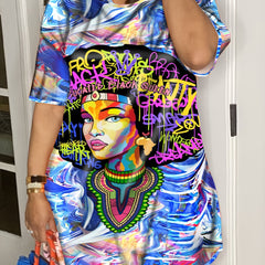 Plus Size Casual Dress Women's Plus Figure & Letter Print Tee Dress