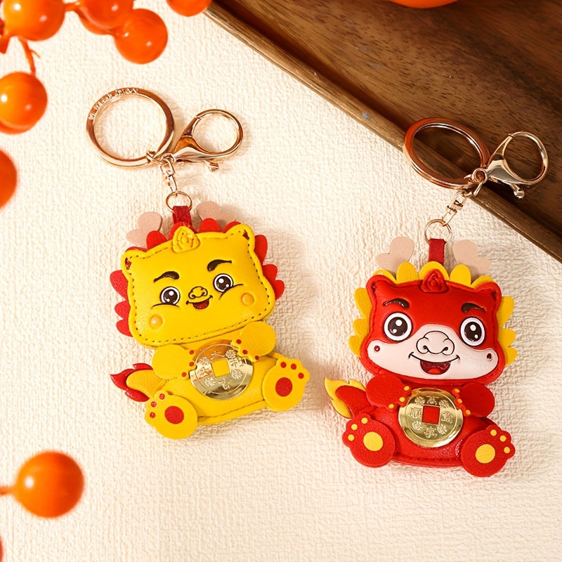Chinese Zodiac Dragon PU Leather Keychain Backpack Pendant Year Gift