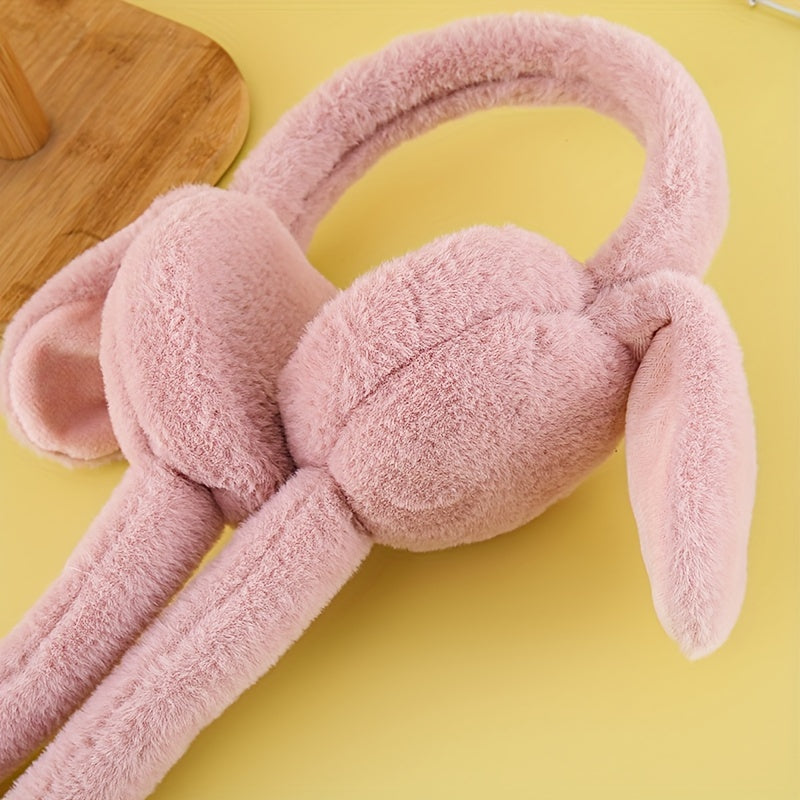 Hot Plush Ear Muffs Usable for 4 Seasons Hat with Movible Rabbit Ears