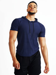 Men's Short Sleeve Hooded Sport Shirt for Fitness Training