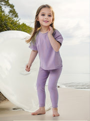 Girl's 2pcs T shirt & Leggings Set Solid Short Sleeve Top Casual Outfits