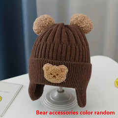 Winter Baby Beanie Cartoon Bear Ear Protection Knitted Hat