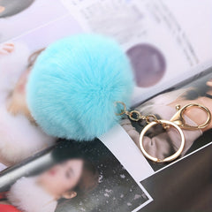 Pom Pom Charm Keychain Faux Rabbit Fur Fluffy Key Ring Bag Accessory Car Pendant
