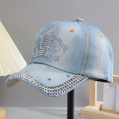 Crown Pattern Rhinestone Baseball Cap Hip Hop Denim Hat