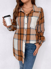 Plaid Print Button Up Long Sleeve Tunic Shirt