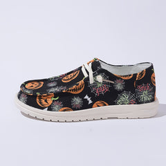 Spider & Pumpkin Pattern Slip On Canvas Shoes Halloween