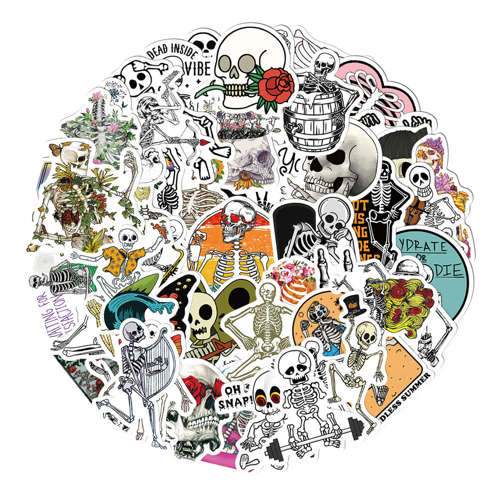 50pcs Skeleton Waterproof Stickers for Laptops Water Bottles