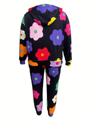 Women's Plus Floral Print Hoodie & Joggers 2 Piece Set