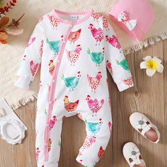 Infant Baby Girl Cartoon Print Romper Long Sleeve Bodysuit