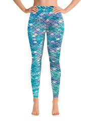 Fish Scale Print Stretchy Leggings Casual Skinny Leggings Women's Clothing