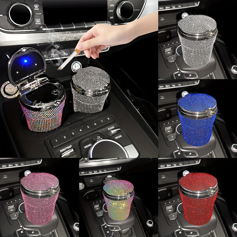 Rhinestone Car Ashtray with Lid & LED Light