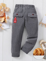 Boys Fleece Warm Winter Trousers Elastic Waist Pants