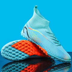 Boy's High Top Turf Football Boots Anti skid Lace Up TF Soccer Cleats