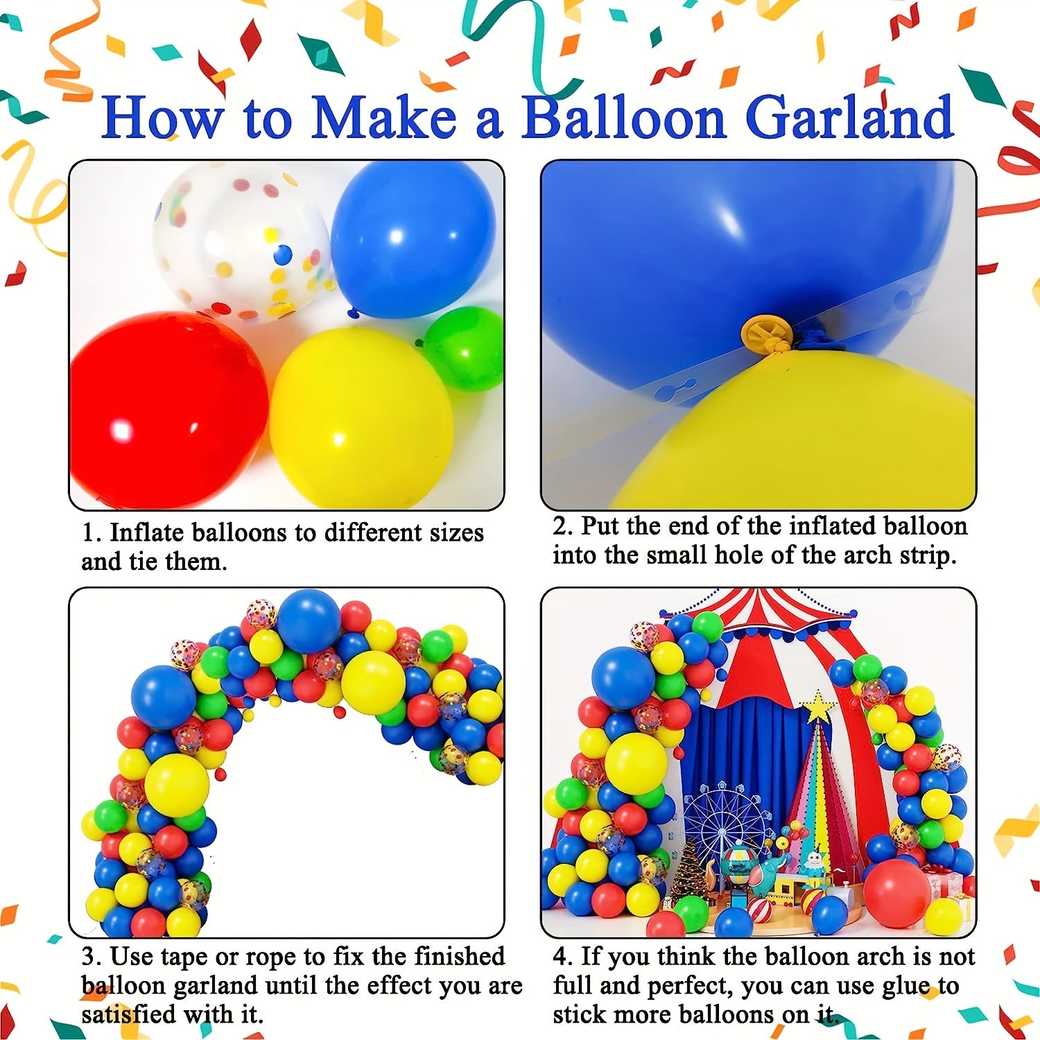 61pcs Red Yellow Green Latex Balloons Mixed Confetti Balloons Ribbon Birthday