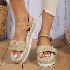 Women's Straw Braided Sandals Ankle Strap Slingback Espadrilles Summer Shoes