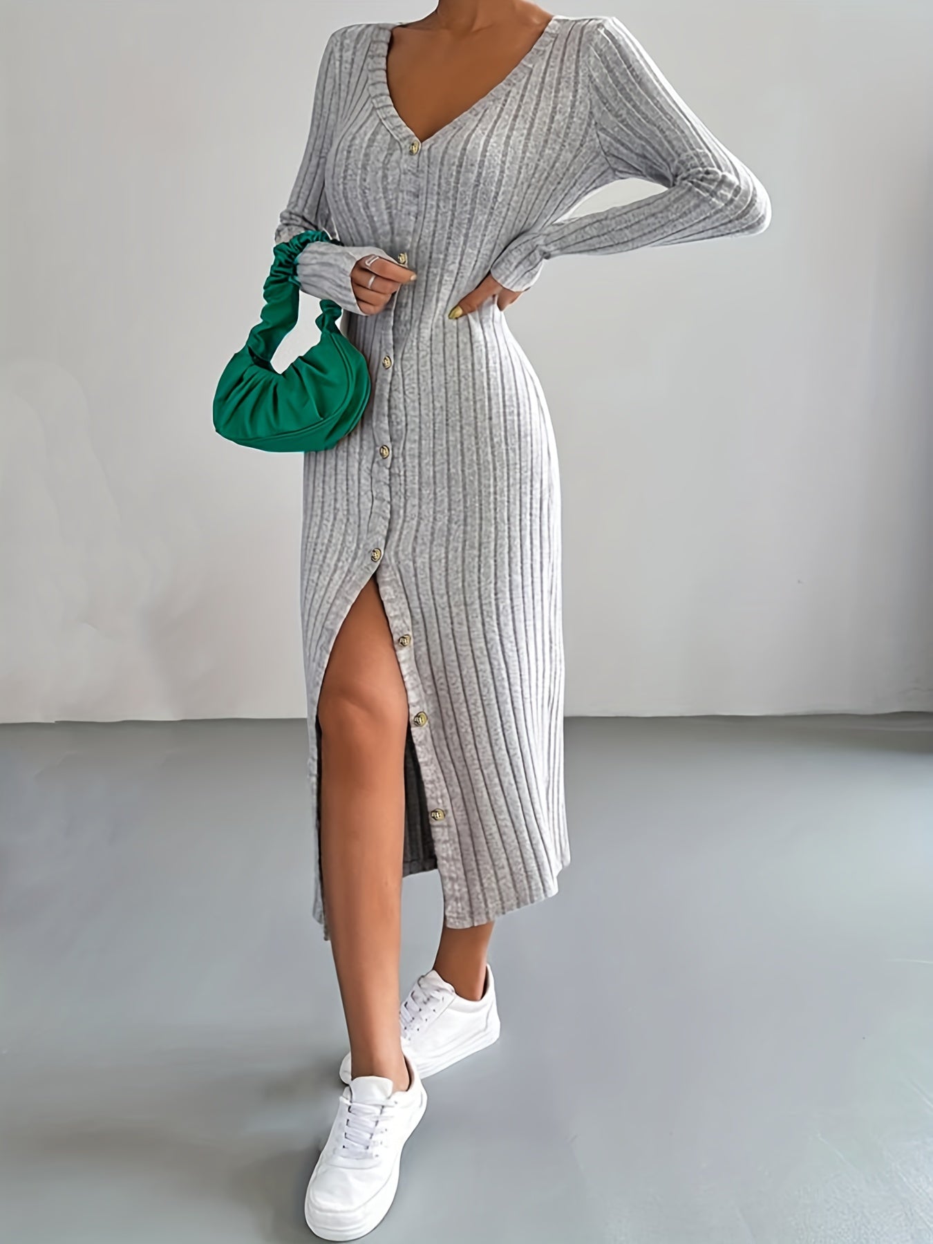 Casual Sweater Dress Women's Plus Solid Ri...