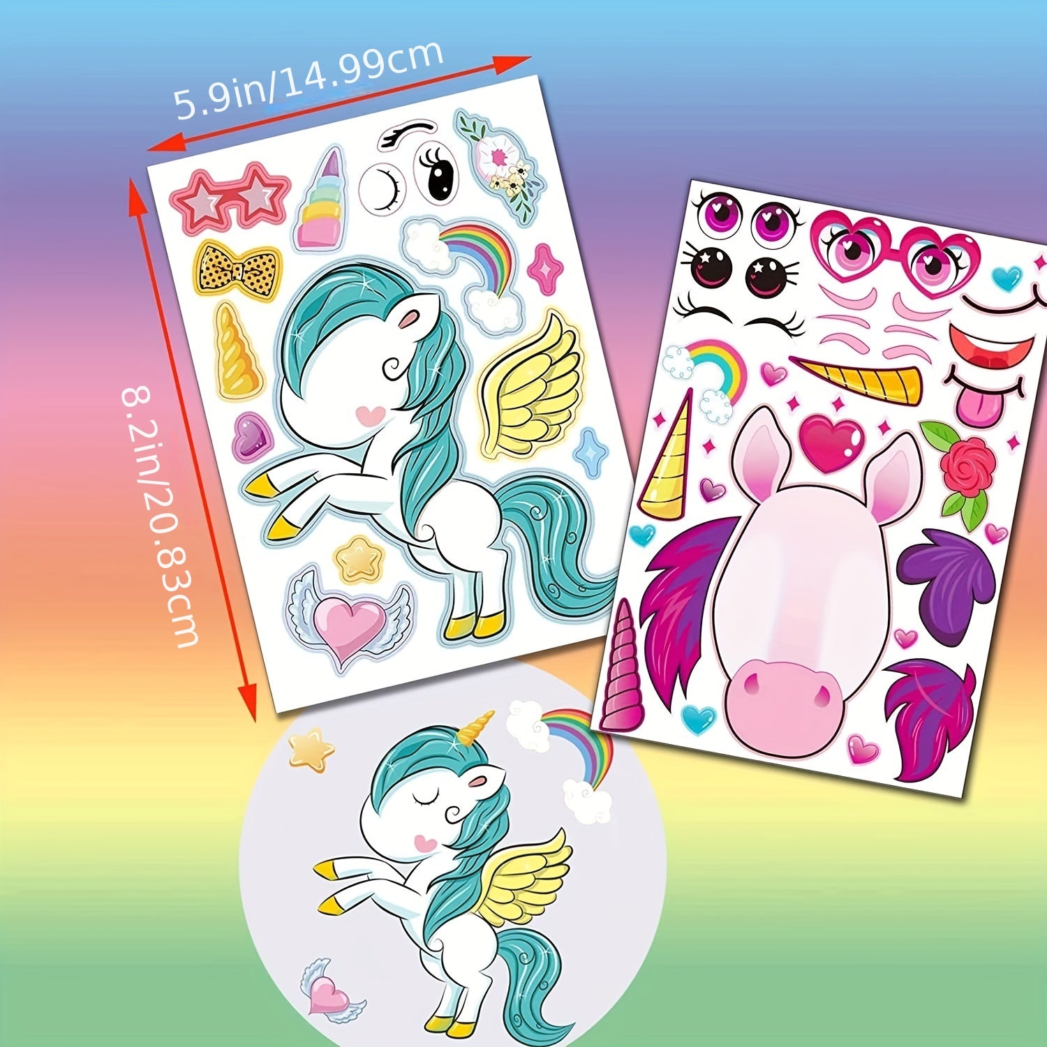 24pcs Unicorn Face Sticker Set DIY Craft Make Your Own Party Favor Supplies