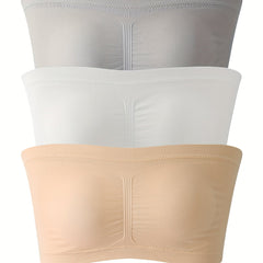3 Pack Plus Size Sexy Tube Bra Set Women's Plus Ruched High Stretch Tube Bra Set