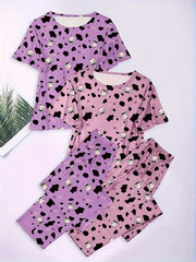 Women's Plus Cow Print Tee & Pants Pajamas 4-Piece Set