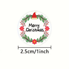 2 Rolls 1000pcs Merry Christmas Holiday Stickers - Adhesive Wreath Stickers