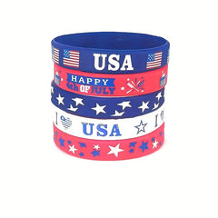6 Pcs American Flag Wristband Patriotic Holiday Party Silicone Bracelet