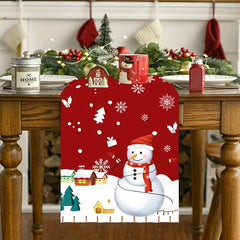 Christmas Table Runner Red Snowman Snowflake Stain Resistant Winter Holiday