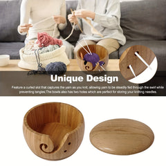 Bamboo Yarn Bowl With Lid Wood Knitting Bowl DIY Embroidery Crocheting Storage