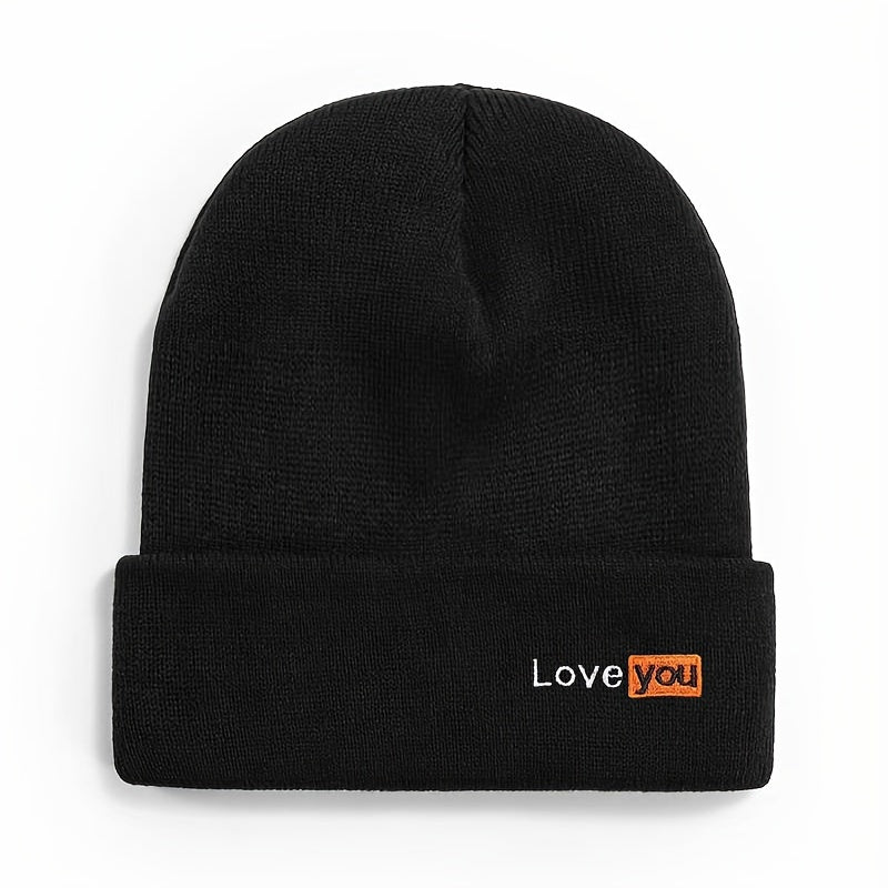 Unisex Love You Embroidered Knitted Hat for Autumn and Winter