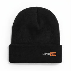 Unisex Love You Embroidered Knitted Hat for Autumn and Winter